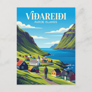 Viðareiði Dorf Färöer Inseln Postkarte
