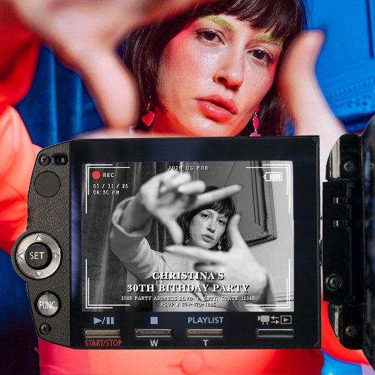 Video Camera Foto 30. Geburtstag Party Einladung