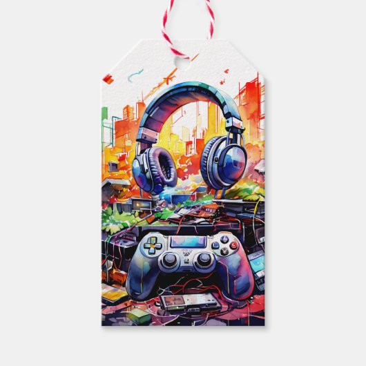 Video-Controller und Kopfhörer-Junge zum Geburtsta Geschenkanhänger (Vorderseite)