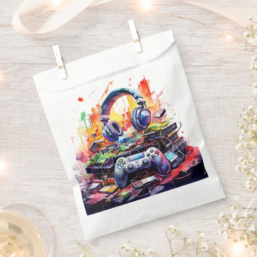 Video-Controller und Kopfhörer-Junge zum Geburtsta Geschenktütchen (Ausgeschnitten)