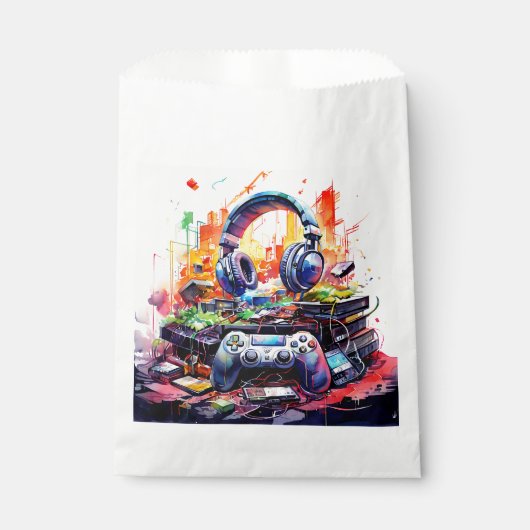 Video-Controller und Kopfhörer-Junge zum Geburtsta Geschenktütchen (Vorderseite)