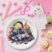 Video-Controller und Kopfhörer-Junge zum Geburtsta Pappteller (Party)