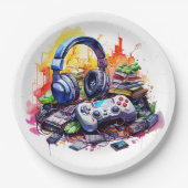 Video-Controller und Kopfhörer-Junge zum Geburtsta Pappteller (Vorderseite)