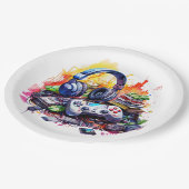 Video-Controller und Kopfhörer-Junge zum Geburtsta Pappteller (Schrägansicht)