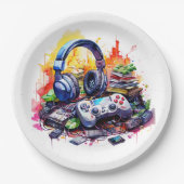 Video-Controller und Kopfhörer-Junge zum Geburtsta Pappteller (Vorderseite)