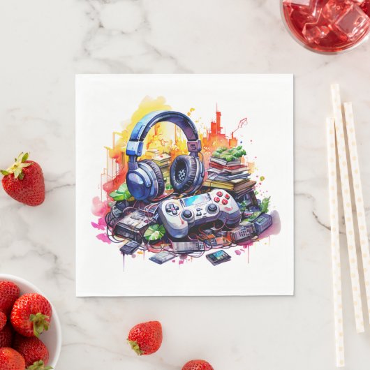 Video-Controller und Kopfhörer-Junge zum Geburtsta Serviette (Beispiel)