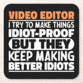 Video Editor Ich versuche Dinge zu machen Lustige Rechteckiger Pappuntersetzer (Vorderseite)