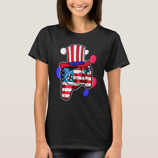 Video Game 4. Juli Controller American Flag Sh T-Shirt (Vorderseite)