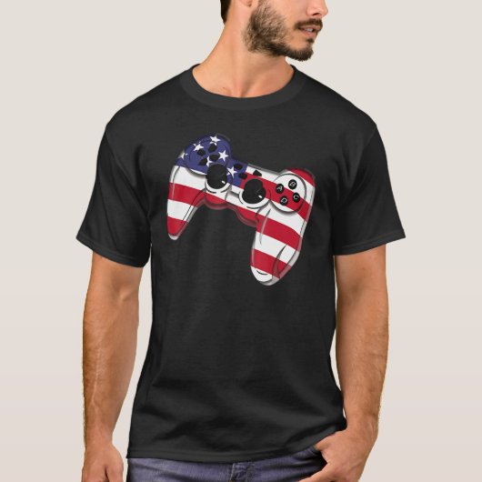 Video Game 4th Of July Controller American Flag T-Shirt (Vorderseite)