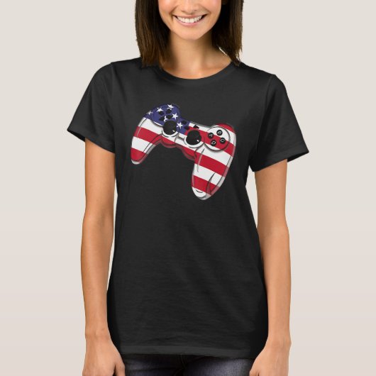 Video Game 4th Of July Controller American Flag T-Shirt (Vorderseite)