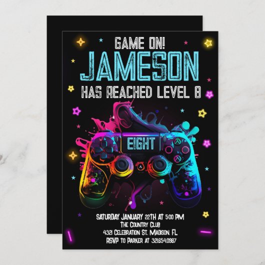 Video Game Birthday Boy Gamer Party Einladung (Vorne/Hinten)