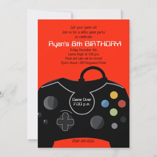 Video Game Birthday Boys Einladung hellrot (Vorderseite)