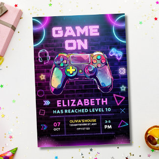 Video Game Birthday Einladung, Neon Gamer Party Einladung