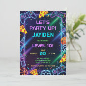 Video Game Birthday Invitation, Neon Gaming Party Einladung (Stehend Vorderseite)