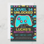 =Video Game Birthday Invitation Pixel Gamer Party Einladung (Vorderseite)