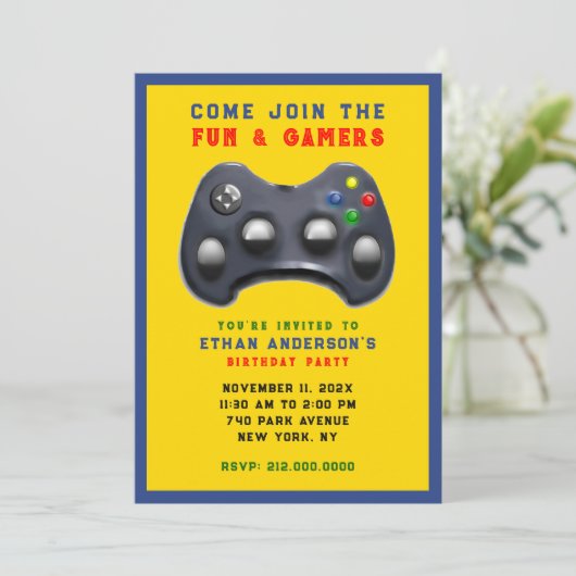 Video Game Birthday Party Einladung (Stehend Vorderseite)