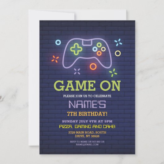 Video Game Birthday Party Gamer Boy Console laden Einladung (Vorderseite)