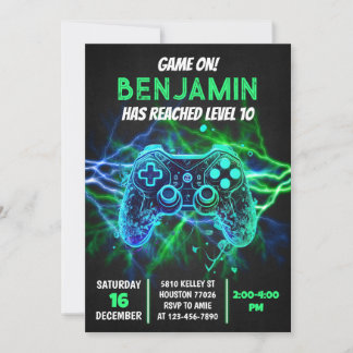 Video Game Birthday Party Level Up Game on Nebel Einladung
