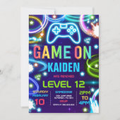 Video Game Birthday Party Neongame auf Level Up in Einladung (Vorderseite)