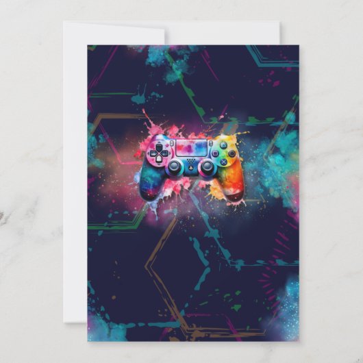 Video Game Birthday Party Neonspiel auf Level Up Einladung (Rückseite)