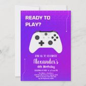 Video Game Birthday Party Neonspiel auf Level Up Einladung (Vorderseite)