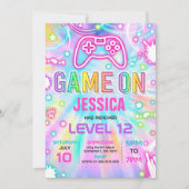Video Game Birthday Party Neonspiel auf Level Up Einladung (Vorderseite)