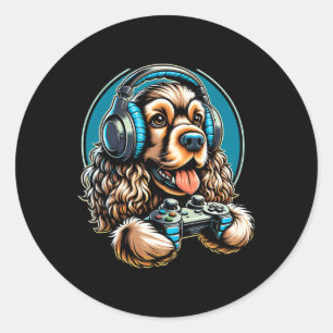 Video Game Cocker Spaniel Dog Gaming Runder Aufkleber