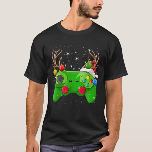 Video Game Controller Christmas Lights Gamer T-Shirt (Vorderseite)