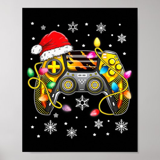 Video Game Controller Christmas Santa Hat Gamer Bo Poster (Vorne)
