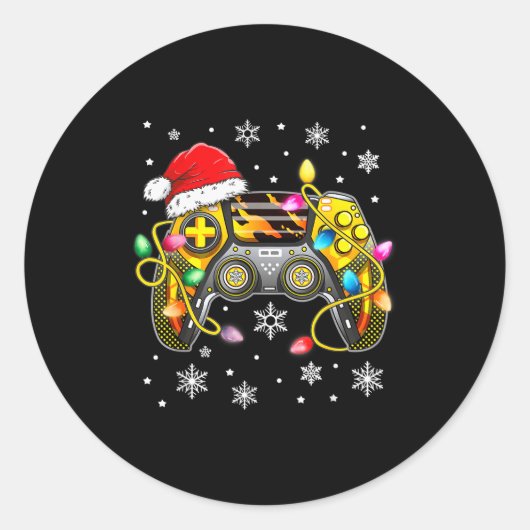 Video Game Controller Christmas Santa Hat Gamer Bo Runder Aufkleber (Vorderseite)