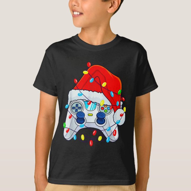 Video Game Controller Christmas Santa Hat Gamer Bo T-Shirt (Vorderseite)