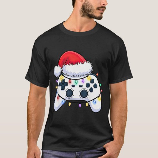Video Game Controller Christmas Santa Hat Gamer Bo T-Shirt (Vorderseite)