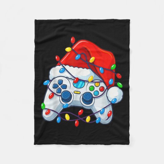 Video Game Controller Christmas Santa Hat Gamer Fu Fleecedecke (Vorderseite)