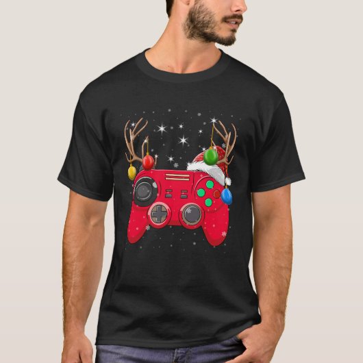 Video Game Controller Christmas Tree Lights Gamer T-Shirt (Vorderseite)