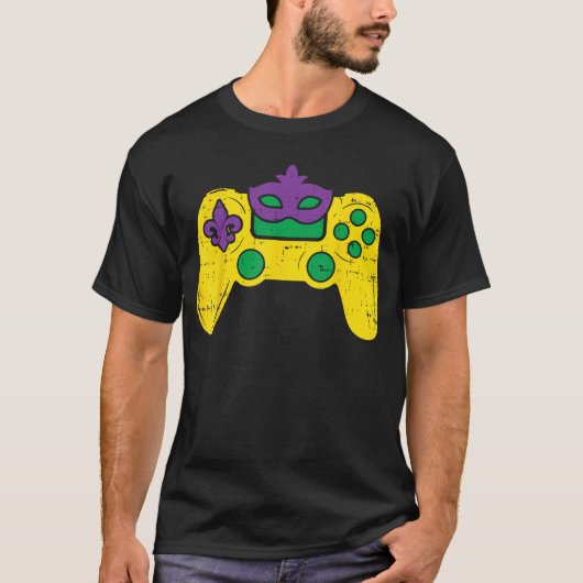 Video Game Controller Gamer ESports Mardi Gras Boy T-Shirt (Vorderseite)