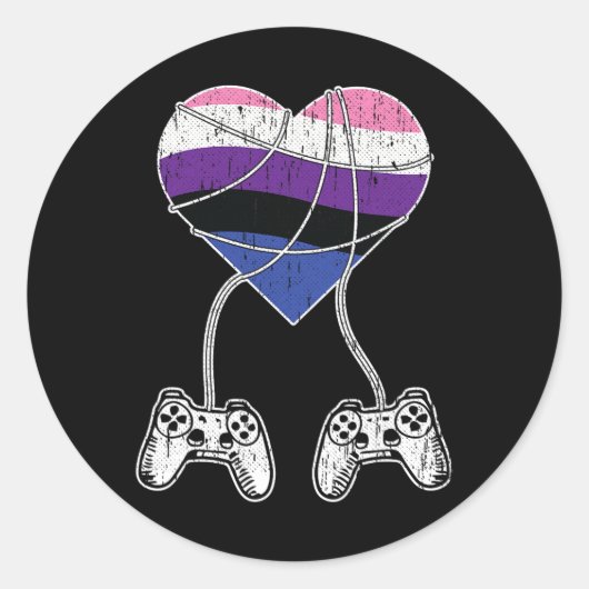 Video-Game-Controller Gender-Fluid-Pride Gaming LG Runder Aufkleber (Vorderseite)