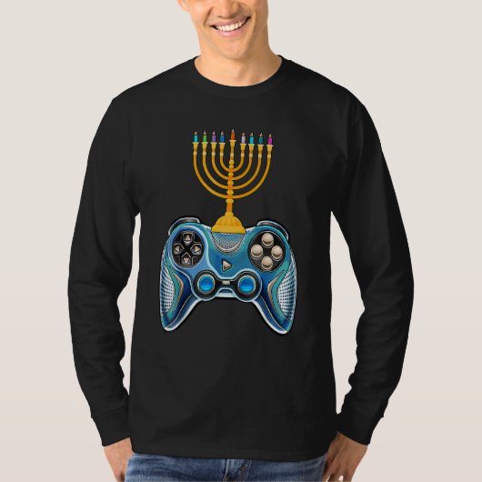 Video Game Controller Hanukkah 2022 Menorah Candle T-Shirt (Vorderseite)