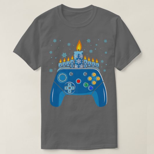 Video Game Controller Hanukkah Menorah Candles T-Shirt (Design vorne)