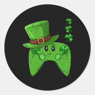 Video-Game-Controller-Kleeblatt St Patricks Day Ga Runder Aufkleber