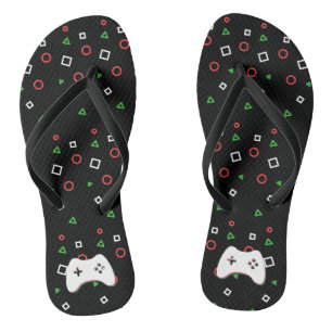 Video Game Controller, Let's Play, Red & Green Art Badesandalen