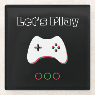 Video Game Controller, Let's Play, Red & Green Art Glasuntersetzer