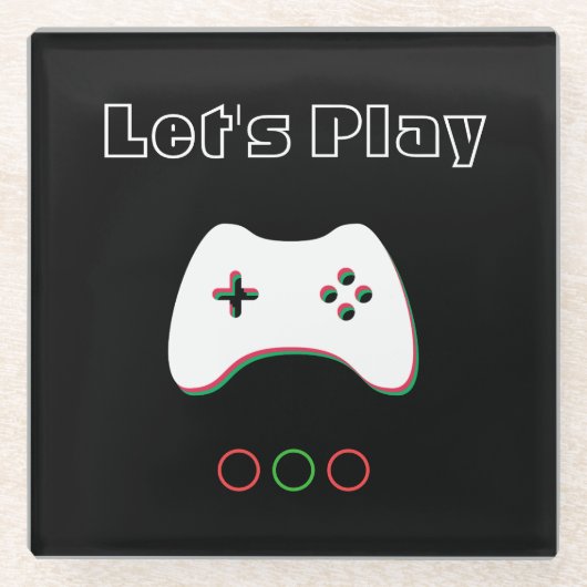 Video Game Controller, Let's Play, Red & Green Art Glasuntersetzer (Vorderseite)