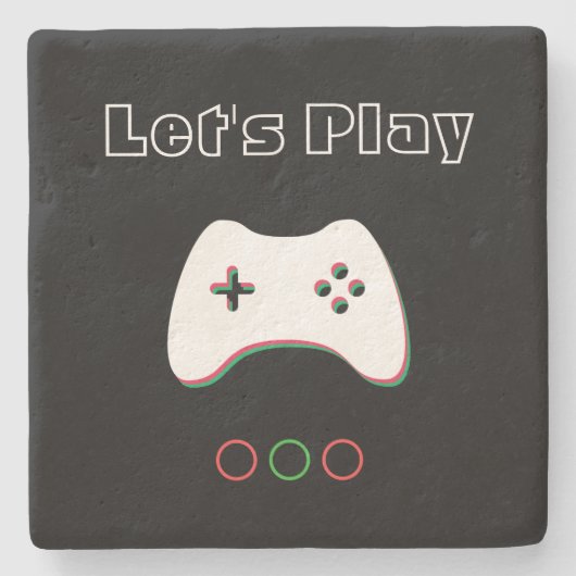 Video Game Controller, Let's Play, Red & Green Art Steinuntersetzer (Vorderseite)