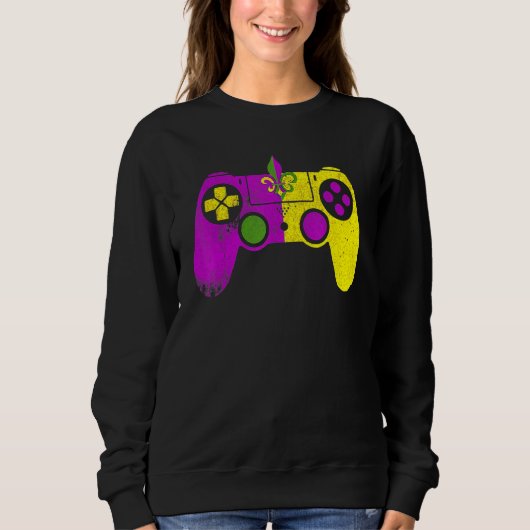 Video Game Controller Mardi Gras Carnival Mask Fle Sweatshirt (Vorderseite)
