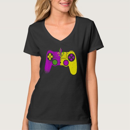 Video Game Controller Mardi Gras Carnival Mask Fle T-Shirt (Vorderseite)