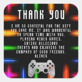 Video Game Controller Neon Birthday Vielen Dank Quadratischer Aufkleber (Vorderseite)