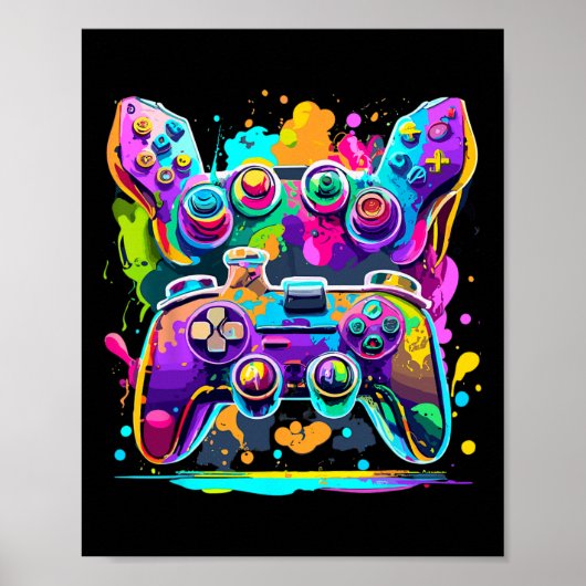 Video Game Controller Paint Tropfen Farbige Gamer  Poster (Vorne)