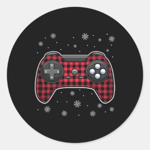 Video Game Controller Red Kariert Gamer Boys Kinde Runder Aufkleber