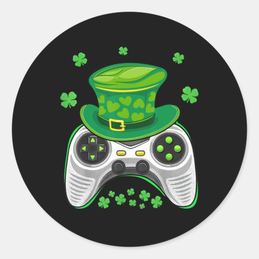 Video Game Controller Shamrock Gamer St. Patrickst Runder Aufkleber (Vorderseite)