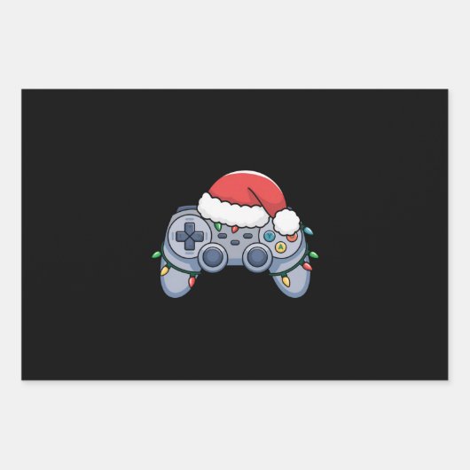 Video Game Controller Weihnachts-Weihnachtsmannmüt Geschenkpapier Set (Vorderseite)